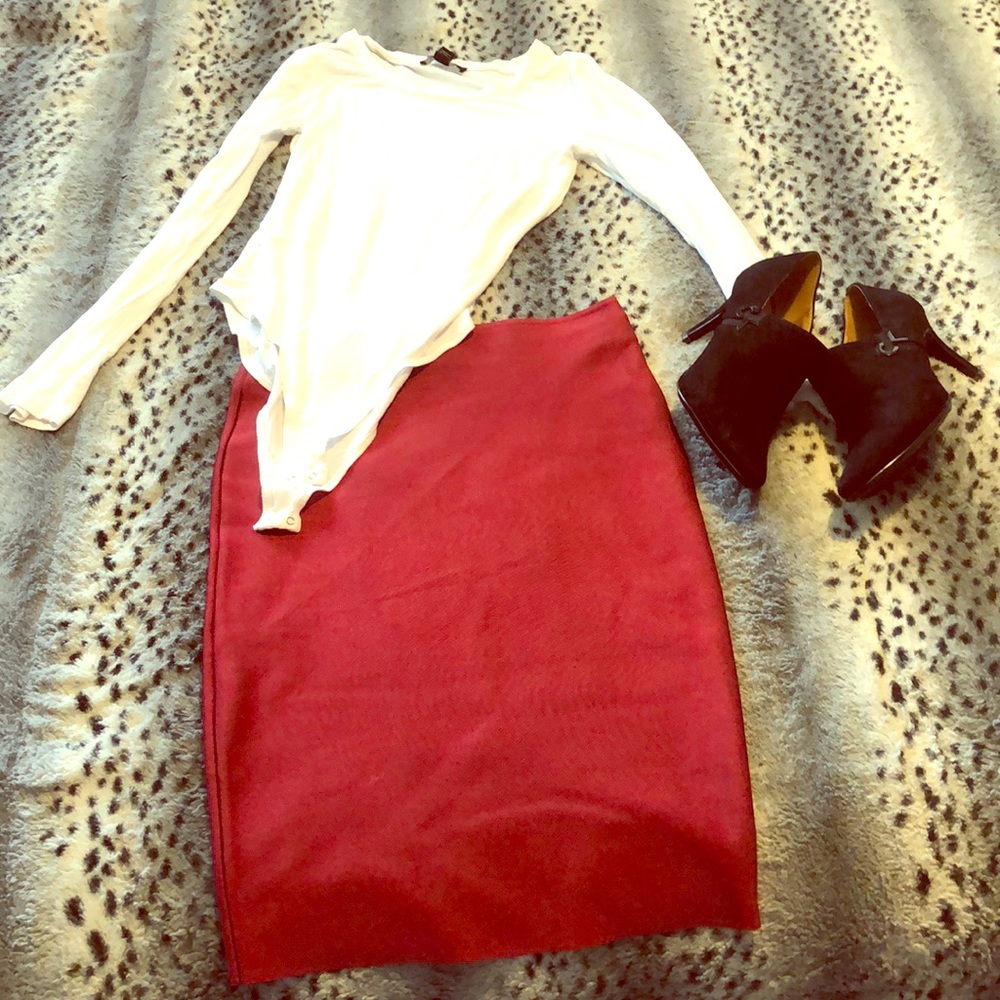 Red spandex pencil skirt